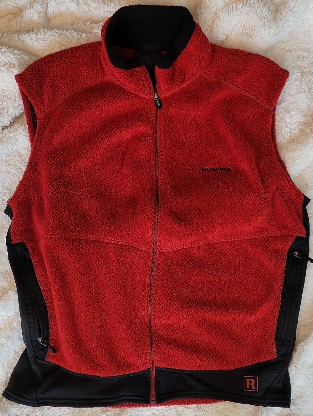 Patagonia Red Fleece Vest with Black Panels